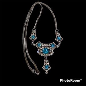 Authentic Art Deco Aqua Rhinestone Lavaliere  Necklace